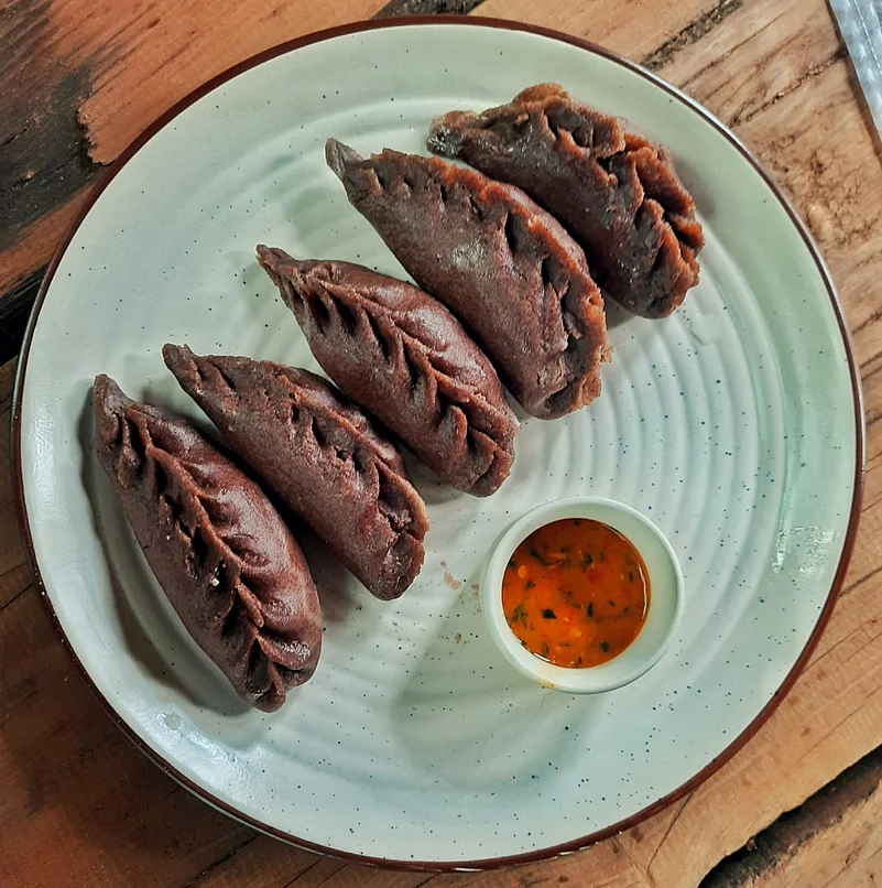 Millet momos stuffed with potato filling