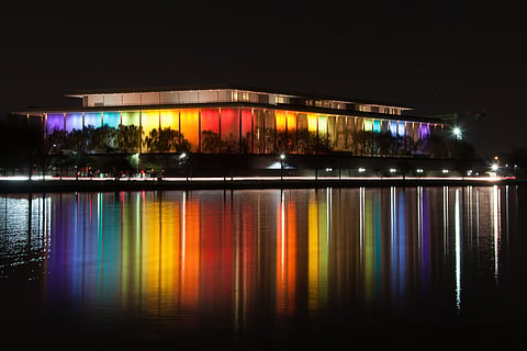The John F. Kennedy Center for the Performing Arts lit up for the Kennedy Center Honors in 2017