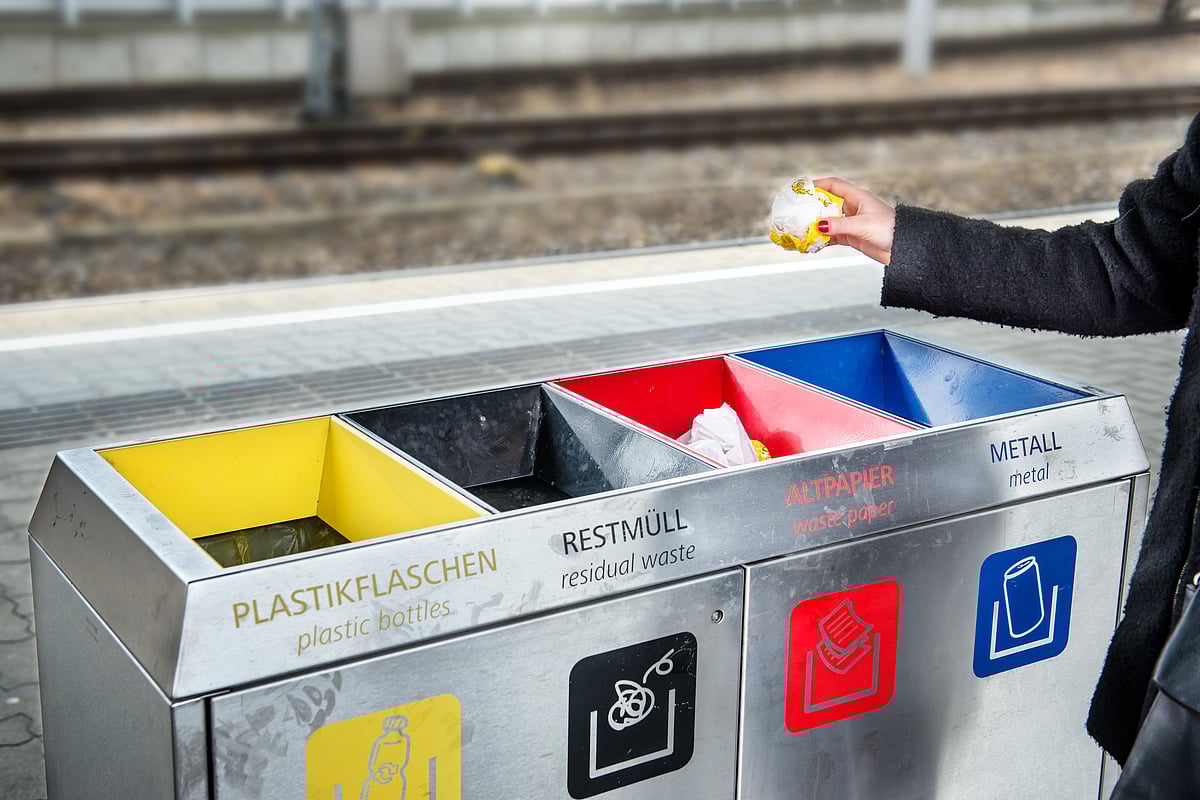 Colour-coded bins show you where to throw your waste