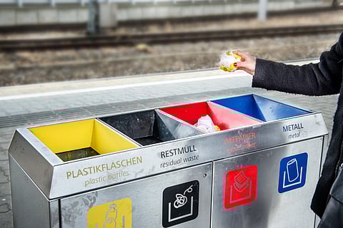 Colour-coded bins show you where to throw your waste