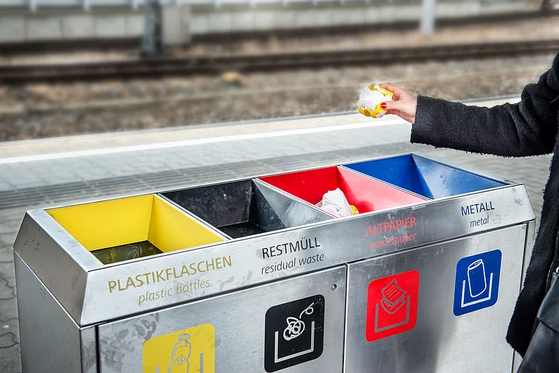 Colour-coded bins show you where to throw your waste