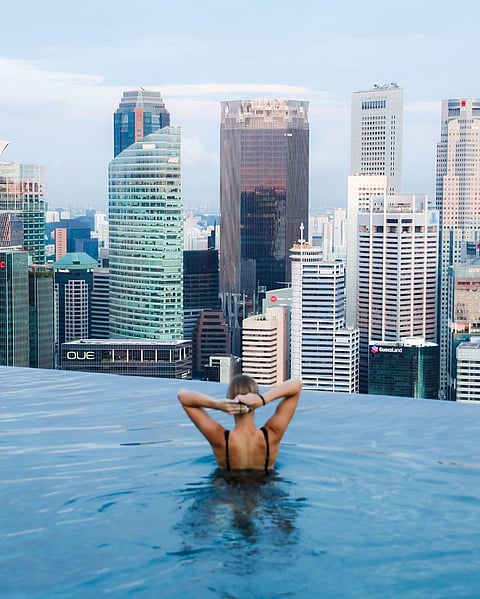 View of Singapore from the rooftop infinity pool