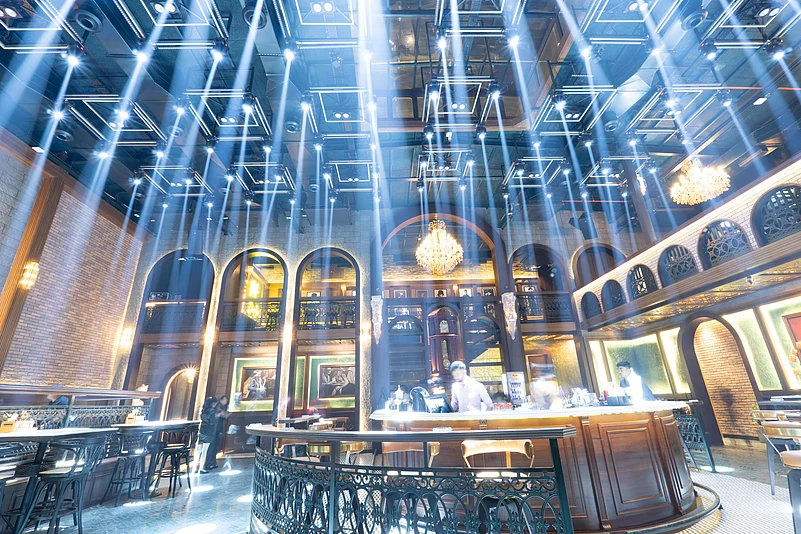 The space has a night club vibe as evening sets in