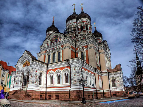 This cathedral was built in a typical Russian Revival style