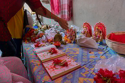 Worshipping Laxmi and Ganesh on the auspicious day of the Bengali New Year