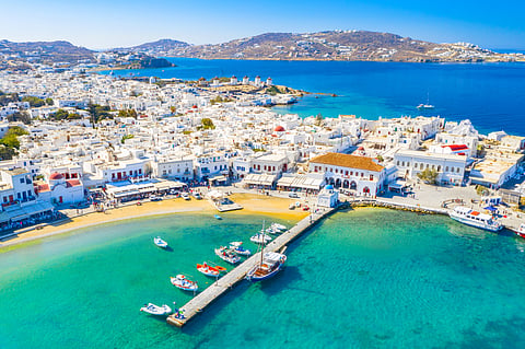 The blue waters around Mykonos, Greece