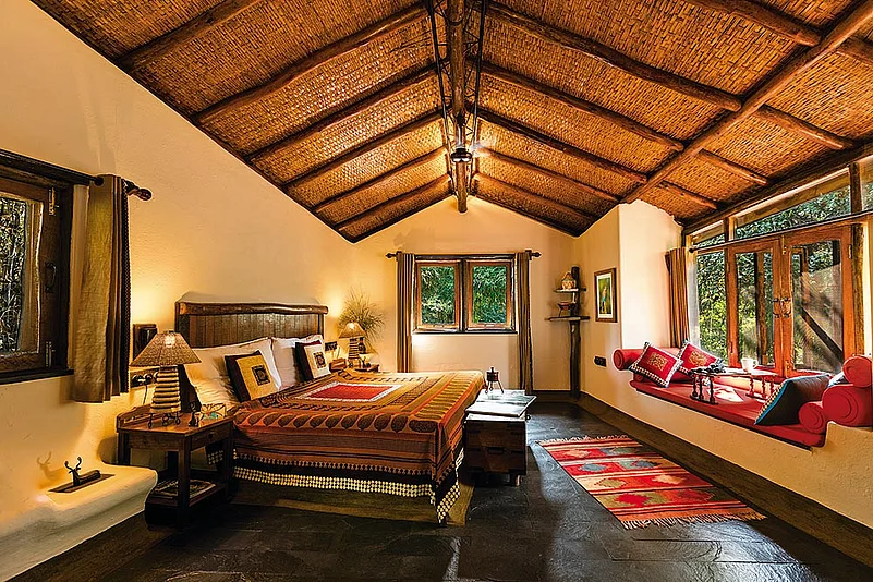 Interiors of a cottage at Reni Pani Lodge