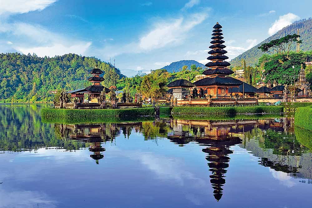 Pura Ulun Danu Beratan is a significant Shaivite temple on Lake Bratans shores