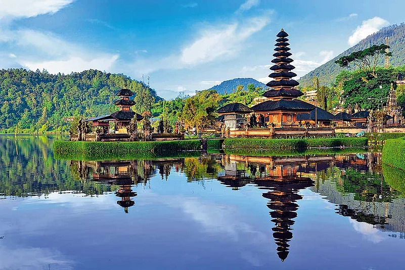Pura Ulun Danu Beratan is a significant Shaivite temple on Lake Bratans shores