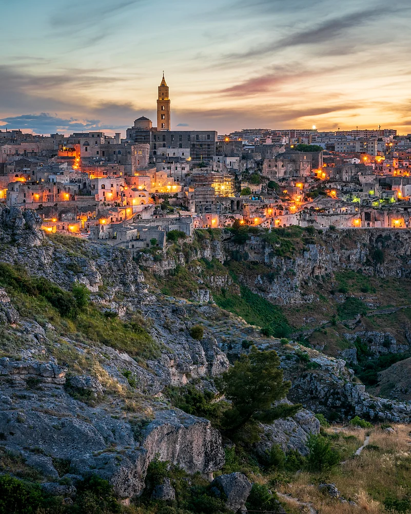 View of Cathedral di Matera from Murgia Timone