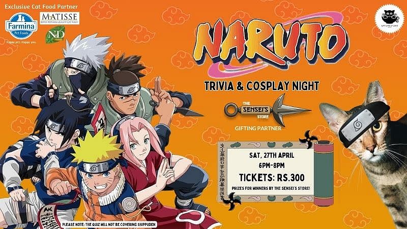 The Naruto trivia and cosplay night is happening at the Cat Café Studio
