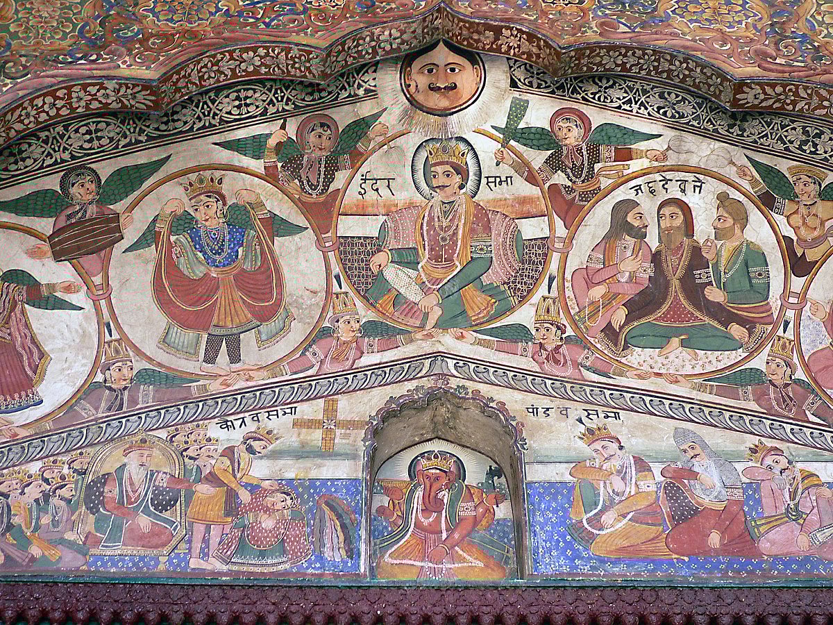 A murals at Guru Ram Rai Durbar Sahib depict intricate portraits
