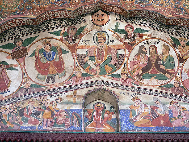 A murals at Guru Ram Rai Durbar Sahib depict intricate portraits