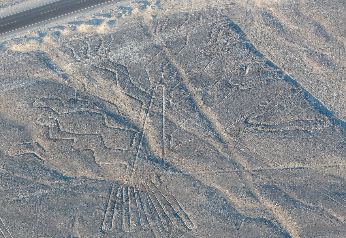 An aerial view of one of the shapes of Nazca Lines
