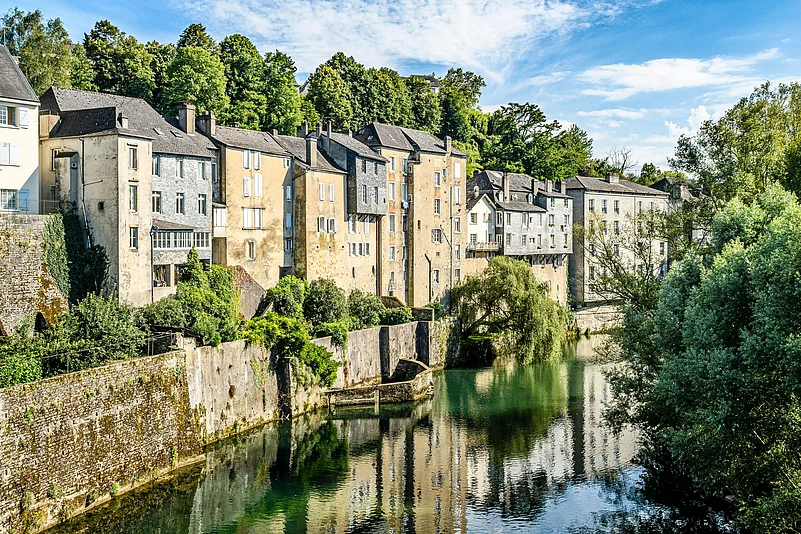 Buildings along the River in Oloron-Sainte-Marie in France