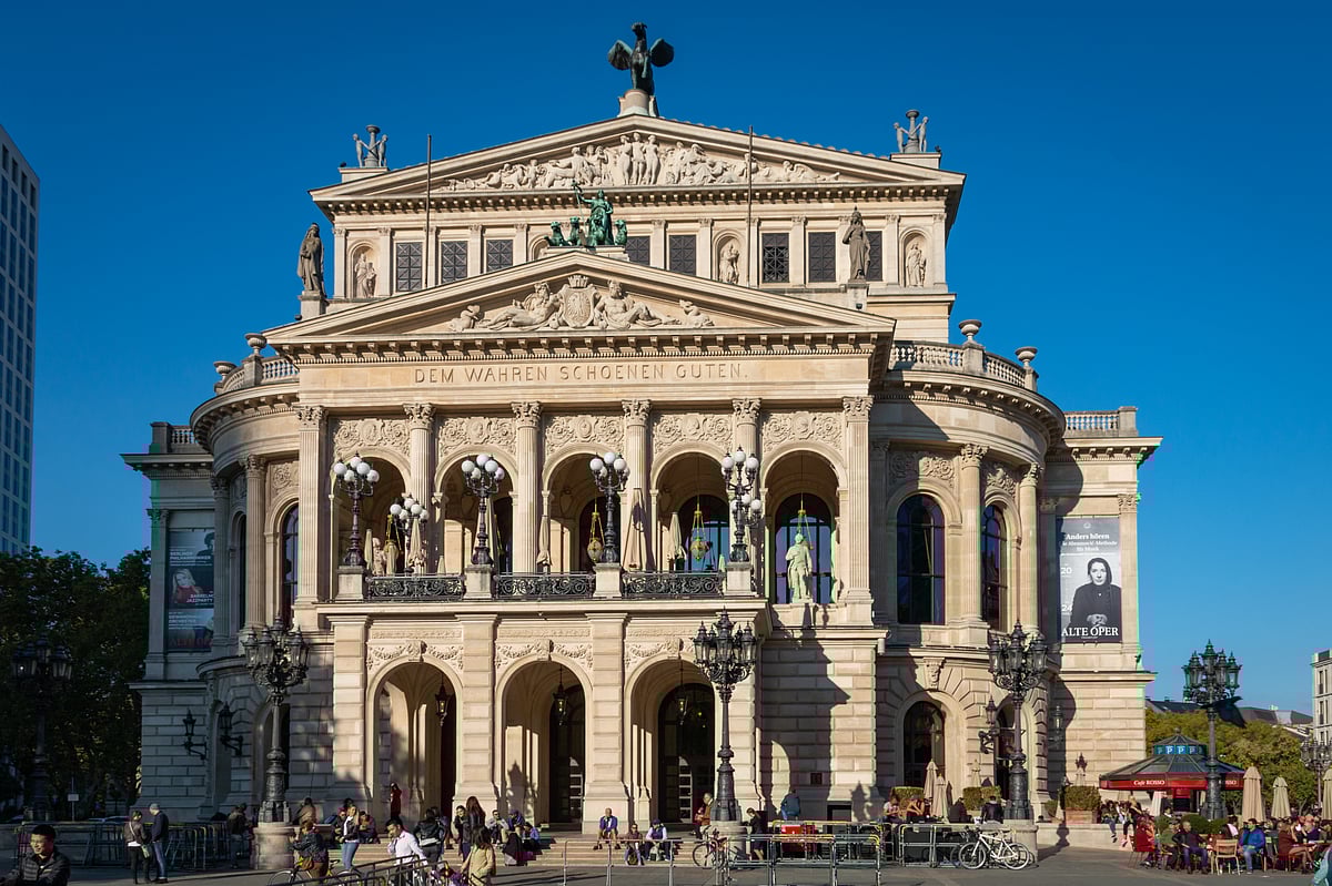 The front facade of Alte Oper, Frankfurts renowned opera house