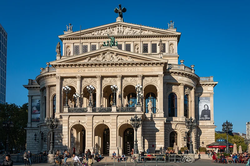 The front facade of Alte Oper, Frankfurts renowned opera house