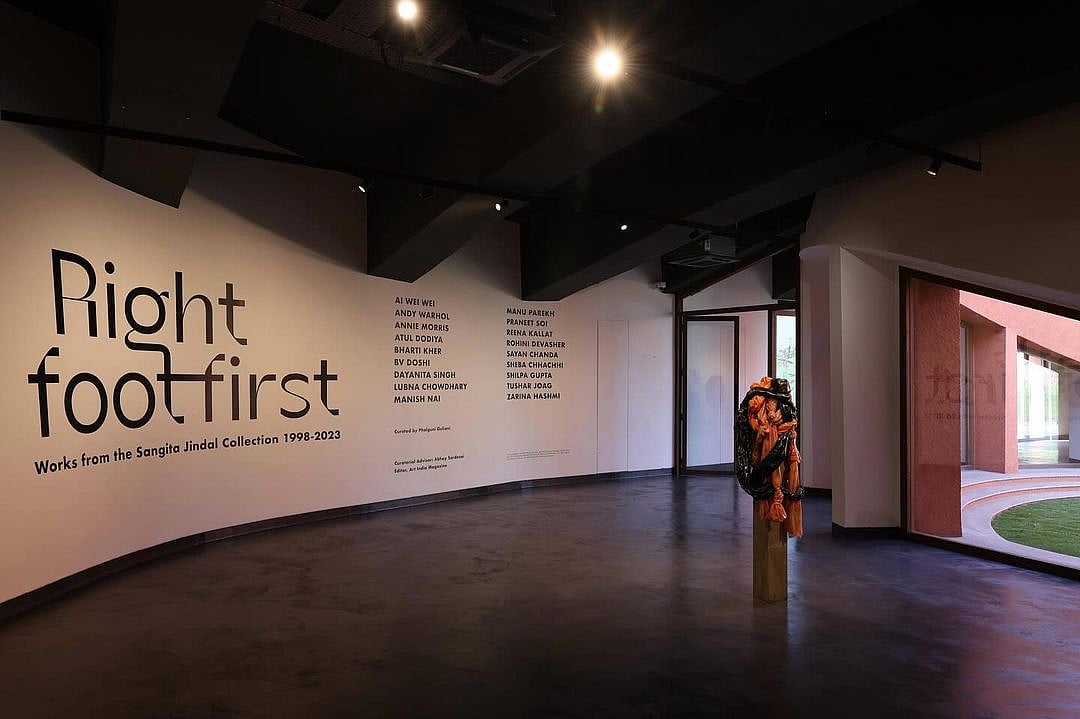 An exhibition at Hampi Art Labs whose distinctive design follows the curvature of the space, aligning with the architecture