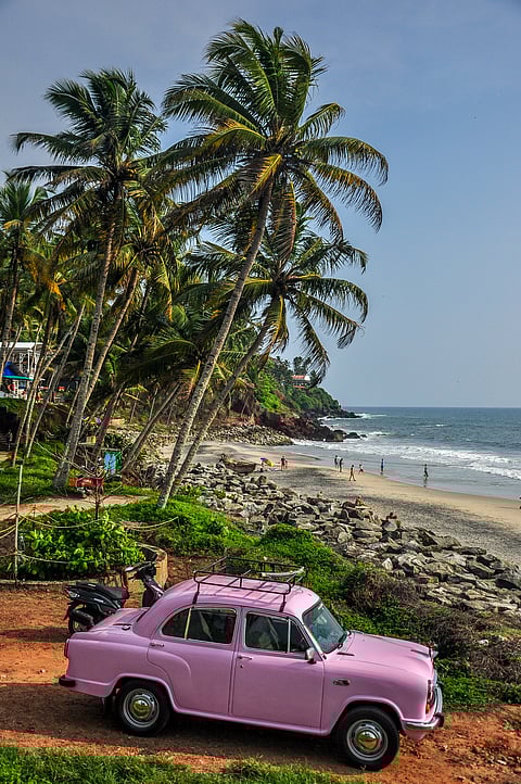A vintage car in Varkala beach in Kerala