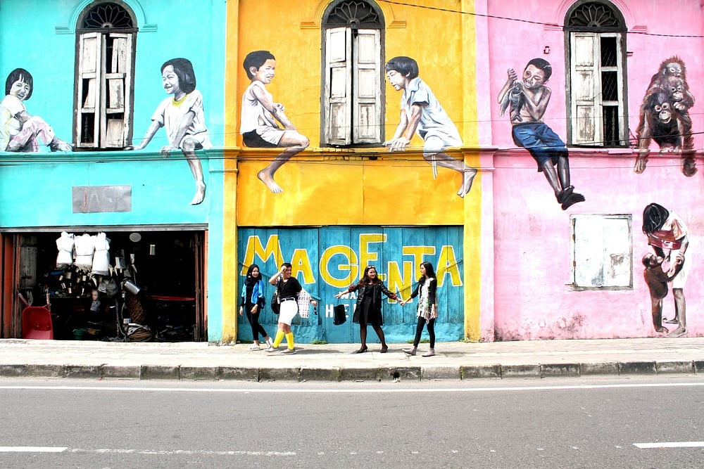 The charm of mural paintings that decorate the walls of old buildings in Medan City, North Sumatra