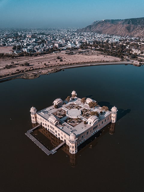 The Jal Mahal of Jaipur appears to float