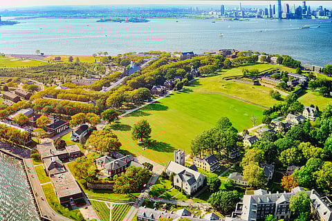A bird's-eye view of Governors Island near New York City