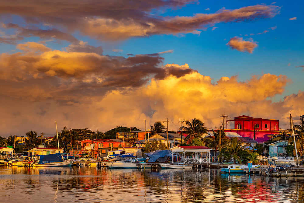 Sunset over San Pedro town in Belize