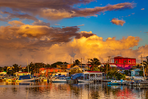 Sunset over San Pedro town in Belize