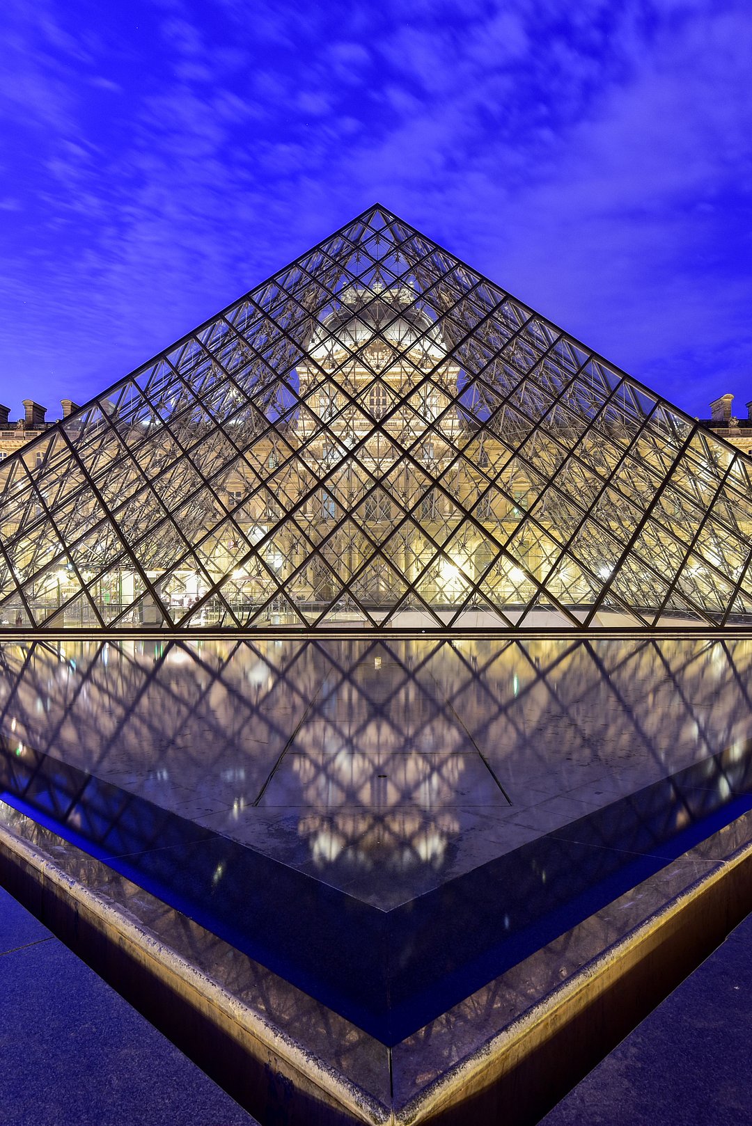 A view of the Louvre Pyramid, designed by I. M. Pei
