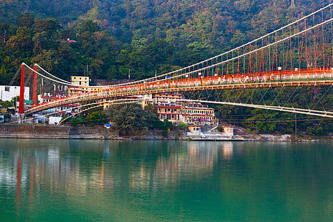 Ram Jhula Bridge on the Ganga river in Rishikesh