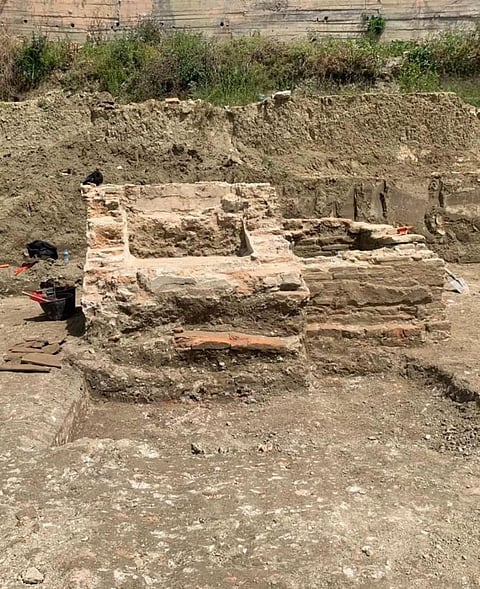 Archaeologists also uncovered a structure consisting of two shallow bathtubs covered in layers of mortar for waterproofing purposes near the pool