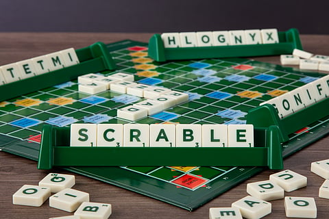 A view of a scrabble board game