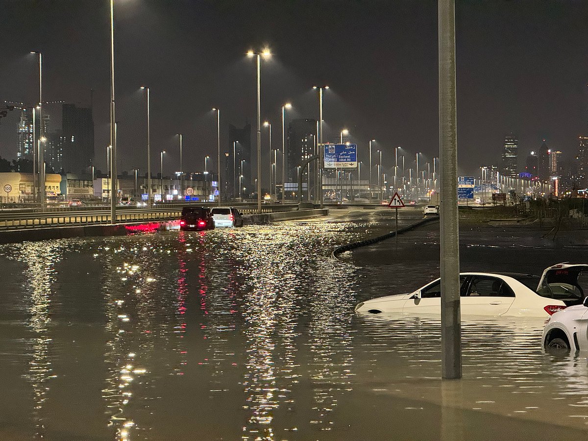 A submerged street in Dubai after the April downpour