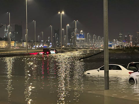A submerged street in Dubai after the April downpour