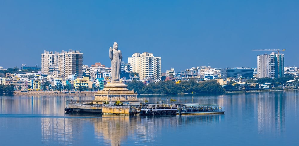 The monolithic Buddha statue at Hussain Sagar