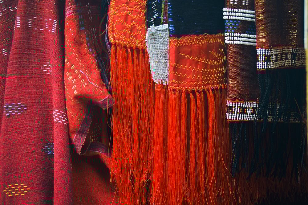 Traditional Ulos clothes of the Batak people in the local market in Samosir, North Sumatra 