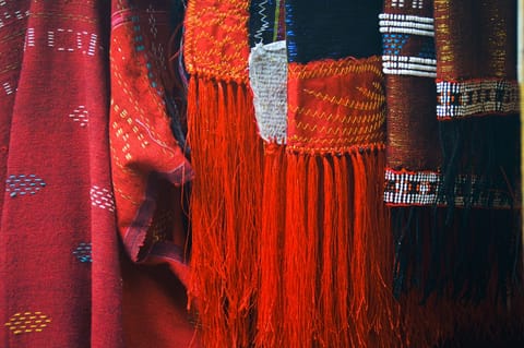 Traditional Ulos clothes of the Batak people in the local market in Samosir, North Sumatra