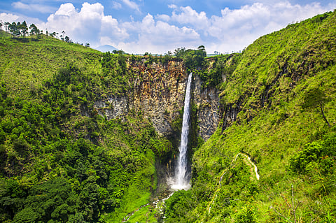 The Sipiso-piso Waterfall is a 120m long waterfall
