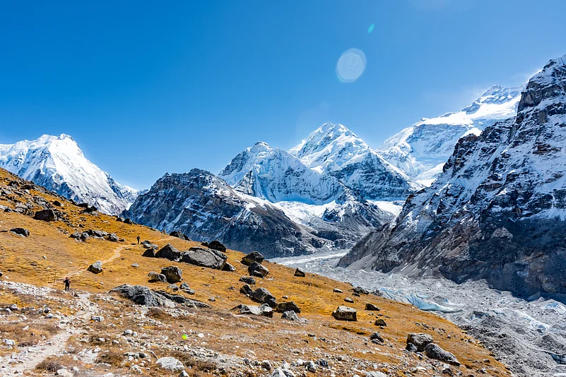 Himalayan views on the way to Pangpema during the Kanchenjunga North Base Camp Trek in Nepal