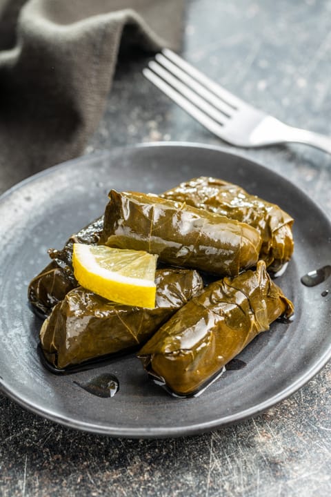 Greek appetiser Dolmades served on a plate