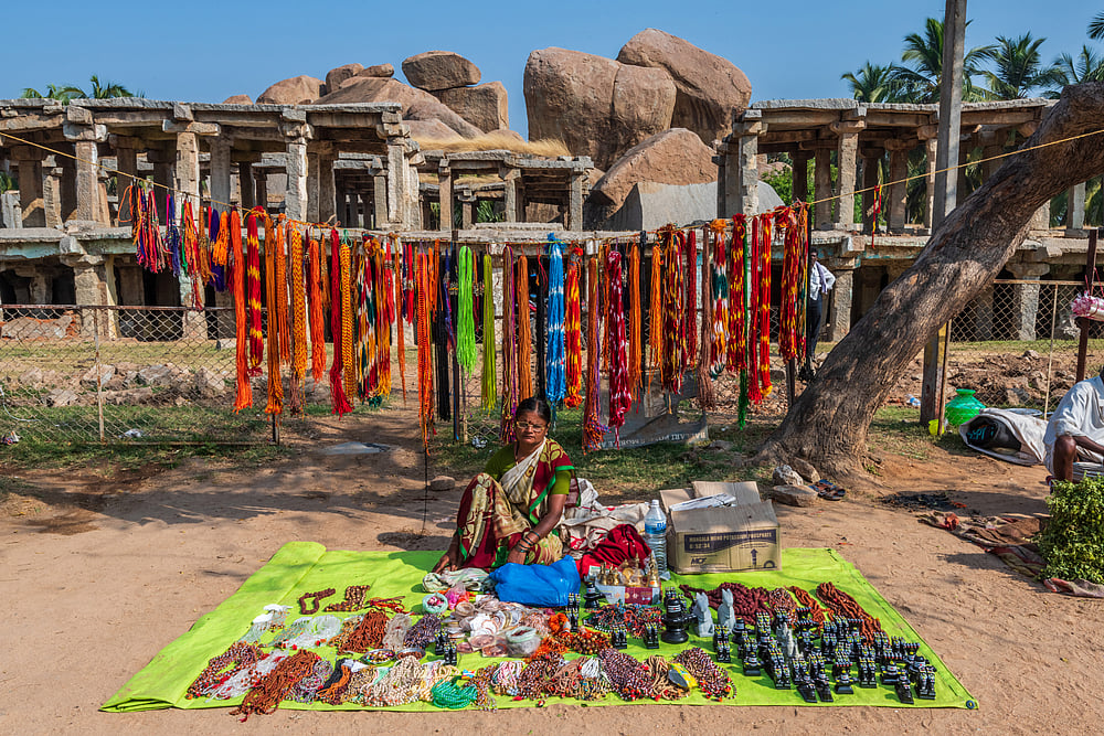 Local market shops in front of old Hampi Bazaar