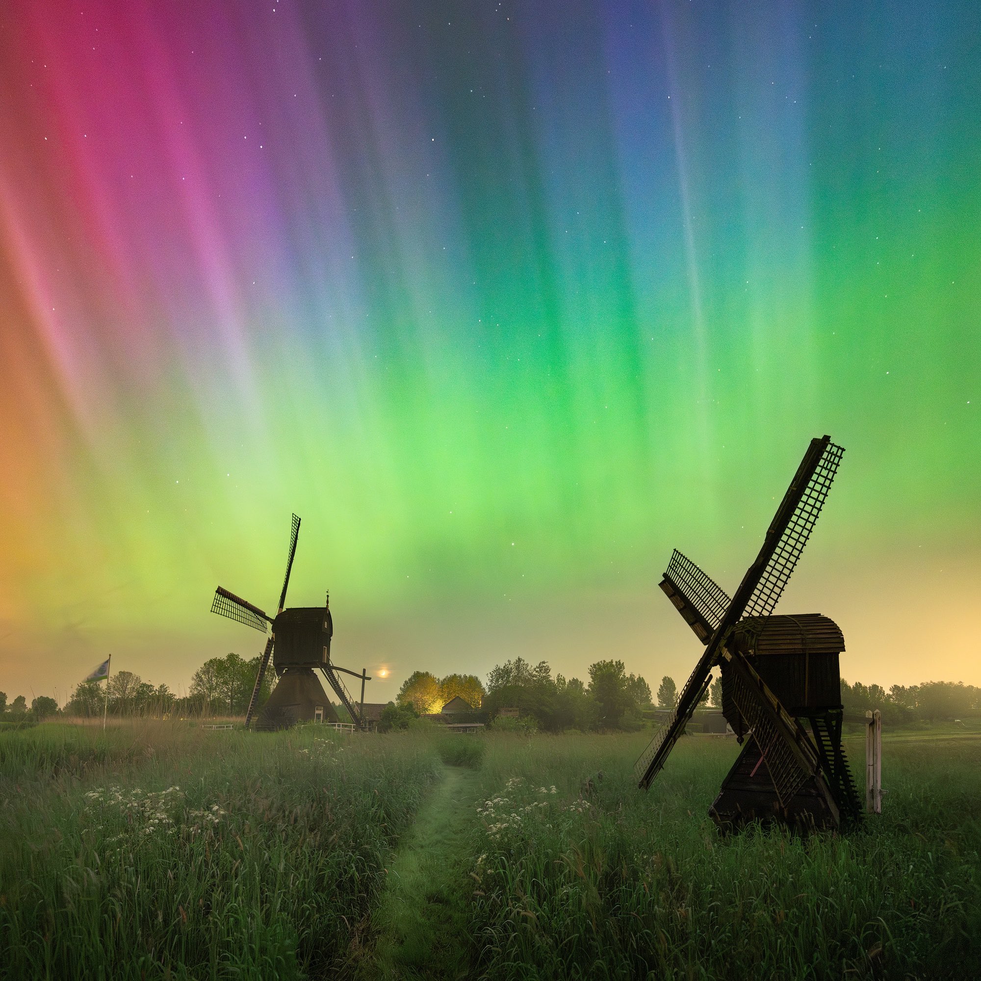 The colourful solar storm sky as seen above Netherlands