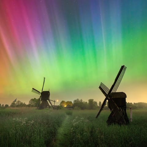 The colourful solar storm sky as seen above Netherlands