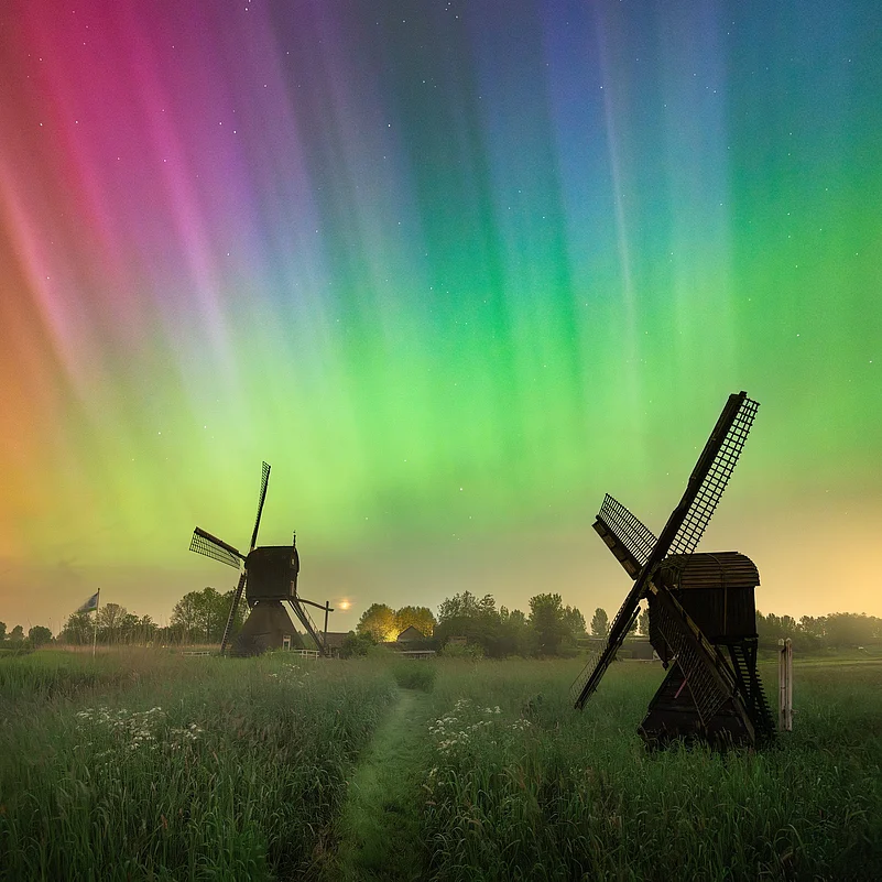 The colourful solar storm sky as seen above Netherlands