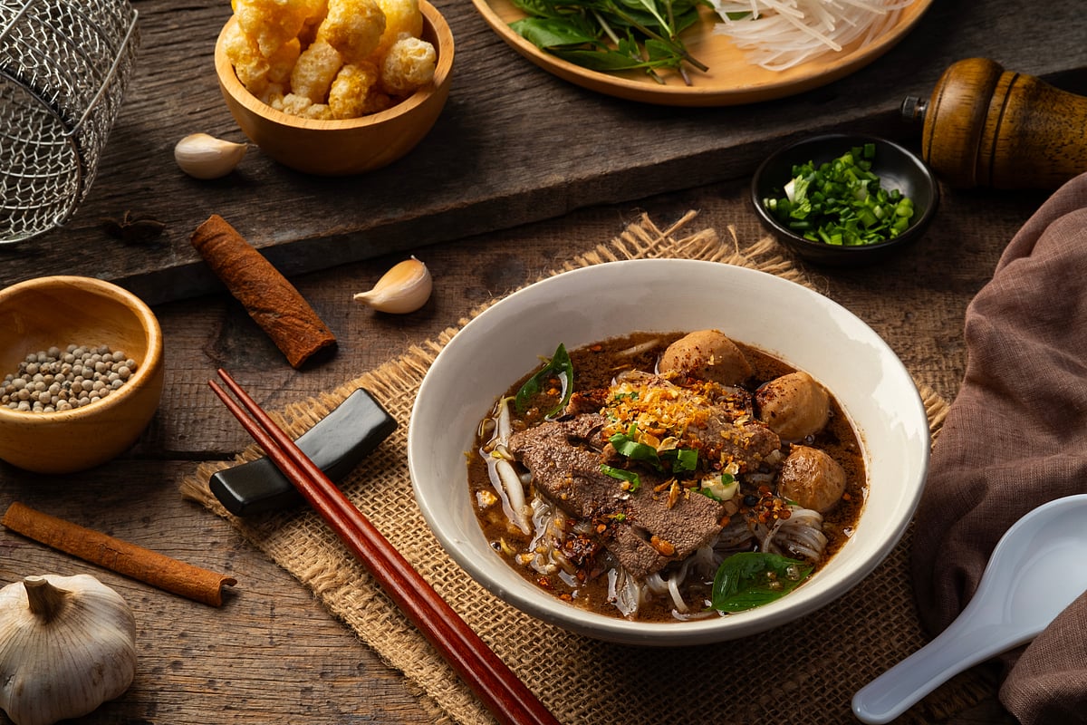 Traditional boat noodles soup is made of dark soy sauce and cow's blood  - Shutterstock.com