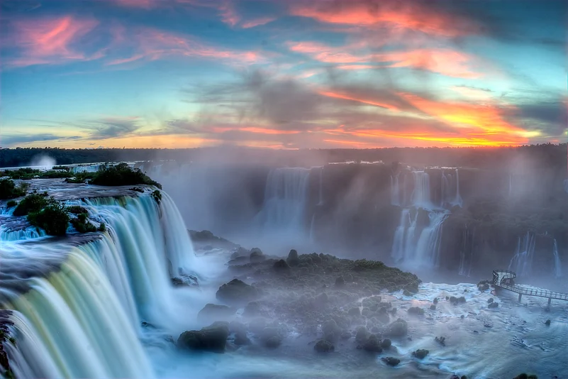 Sunset over Iguazu falls
