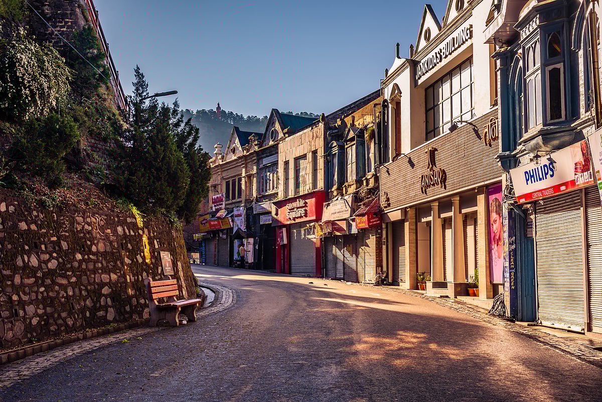 A market street in Shimla under the morning light