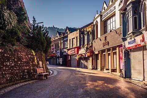 A market street in Shimla under the morning light