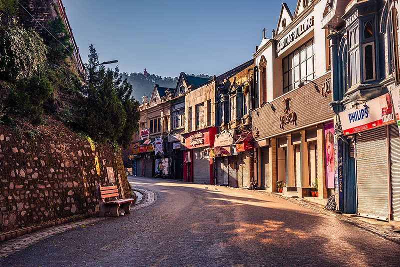 A market street in Shimla under the morning light