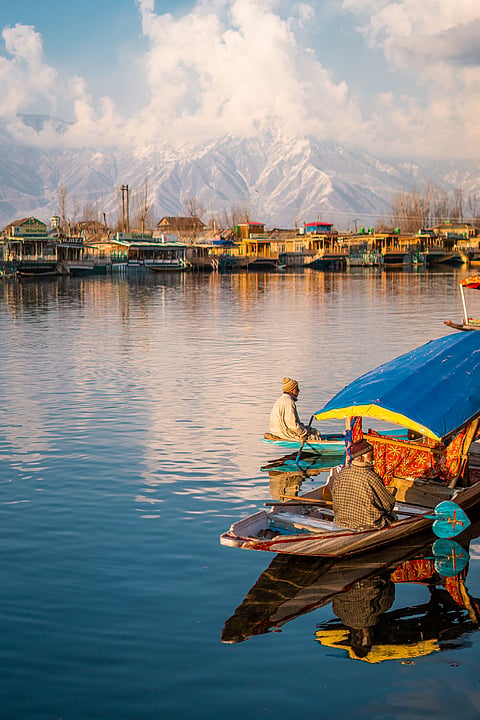 A traditional shikara boat on the Dal Lake
